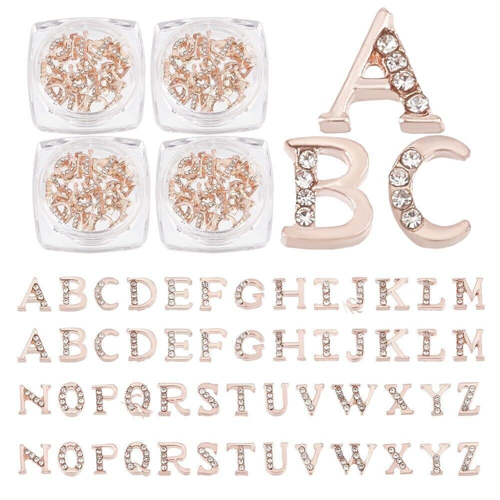 8708 104pcs/4 Sets Rose Gold Rhinetone Letters 26-Letters Charms